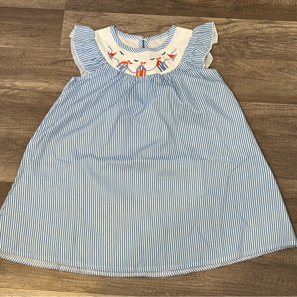 SHEIN girls machine smocked smock dress size 4 lighthouses